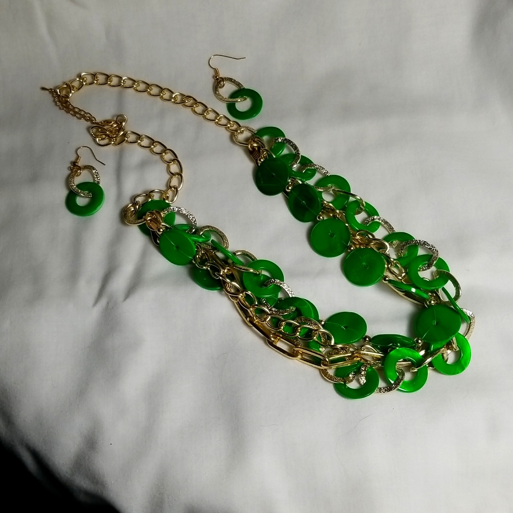 Green Necklace and Earrings